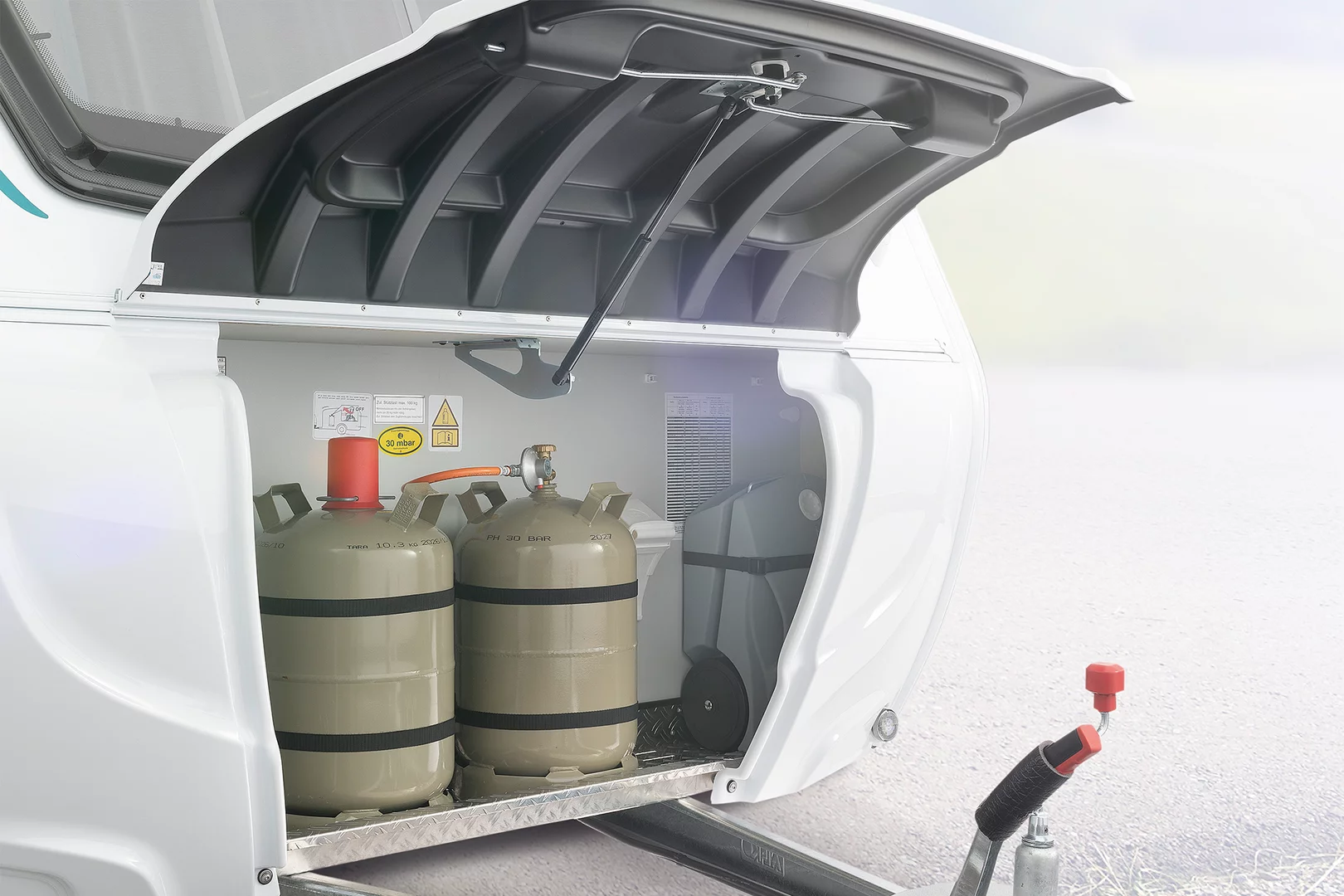 2 x 11 kg'lık şişeler için tabanı çürümez, sağlam alüminyum kontrol plakasından yapılmış gaz şişesi dolabı